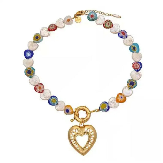 Multi-beads Heart Necklace