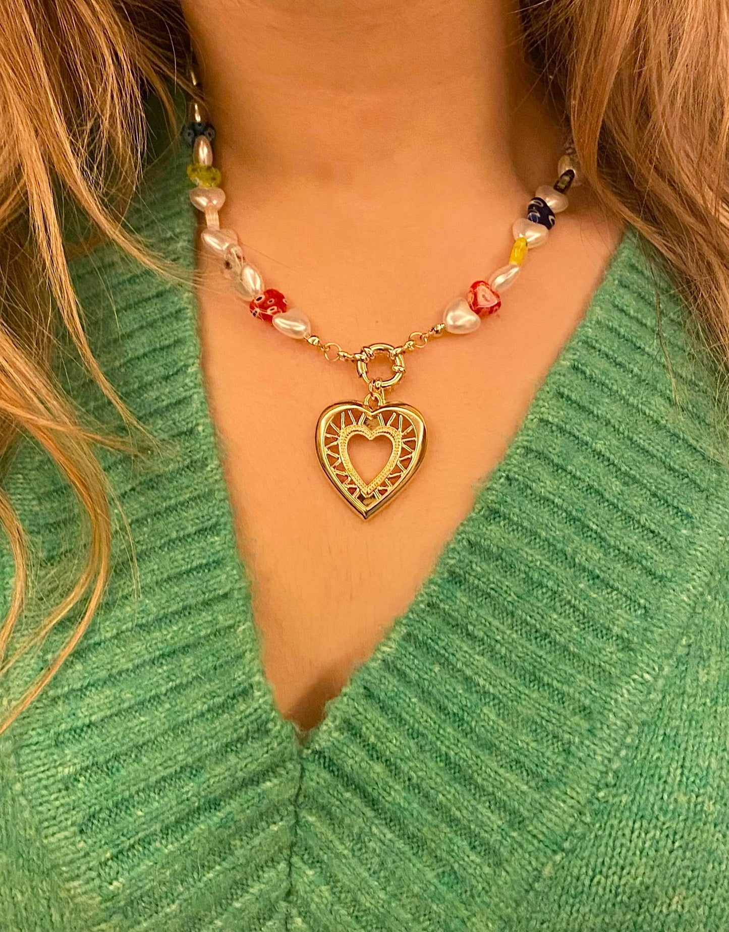 Multi-beads Heart Necklace